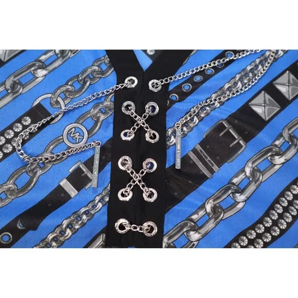 Michael Kors Women's Blue Black Chain Print Poncho Top Size L/XL Polyester Light - Picture 5 of 11